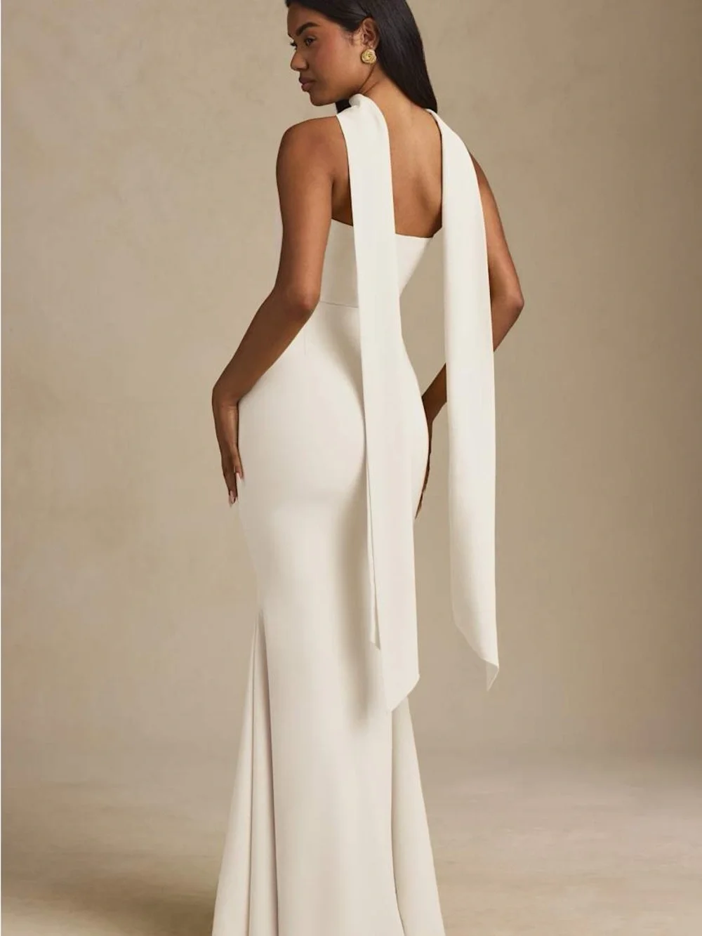 NWT Oh Polly Imogene Scarf-Detail Strapless Gown in Ivory - Picture 2 of 7
